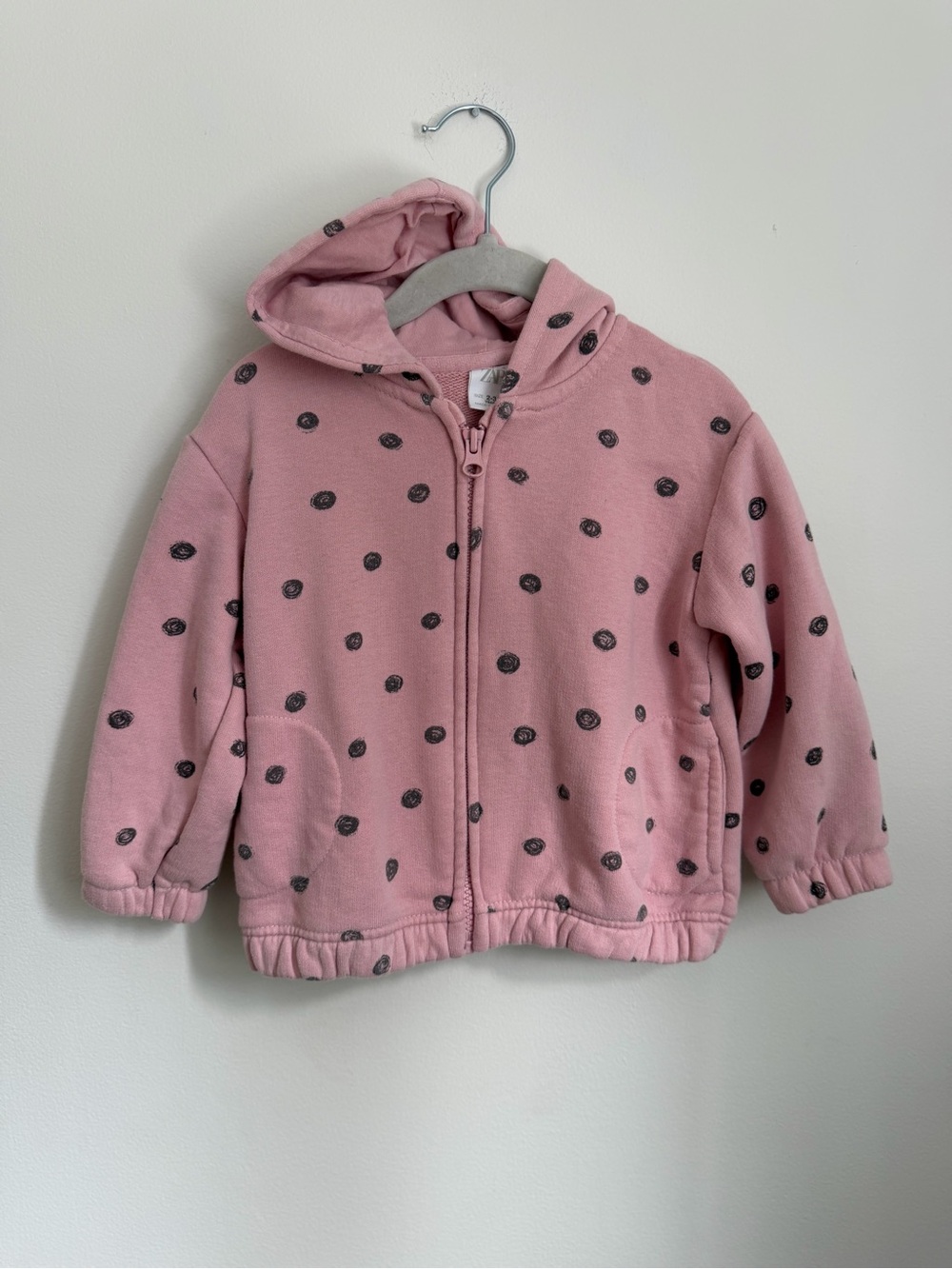Zara Pink Polka Dot Zippered Hoodie (Size 2-3)